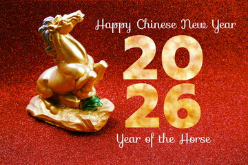 Happy Chinese New Year 2026, Year of the Horse, chinese zodiac sign on red background