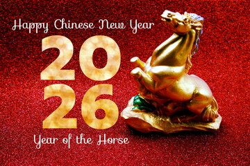 Happy Chinese New Year 2026, Year of the Horse, chinese zodiac sign on red background