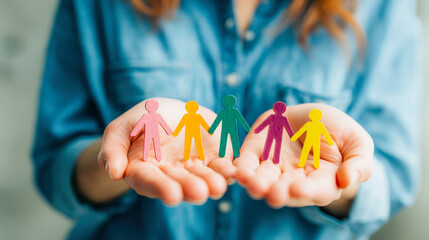 Hands display colorful paper figures to symbolize diversity in learning environments