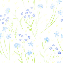 Delicate summer blue flowers on a white background. Seamless pattern.