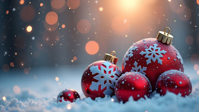 Christmas balls and snowflake on abstract background, Generative AI