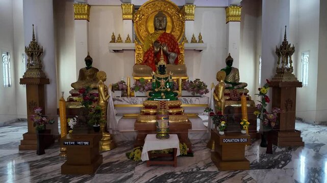 Jade statues inside Shalban Buddhist Monastery temple, Comilla, Bangladesh