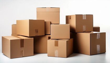 bunch of cardboard boxes on a white background