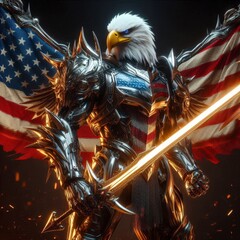 Eagle Knight with American Flag Armor Warrior with American flag