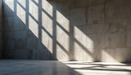 Obraz premium Sunlit geometric patterns on concrete interior wall