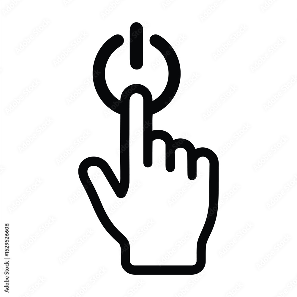 Poster digital power: an illustration of a finger about to press a power button icon, symbolizing the begin