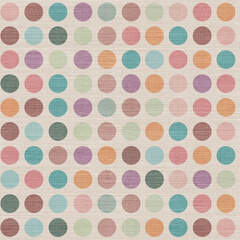 Seamless Retro Polka Dot Pattern on Textured Linen Background

