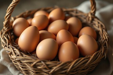 Free-range chickens on organic farm,Happy brown hens feeding on grass in a backyard farm environment with natural fencing