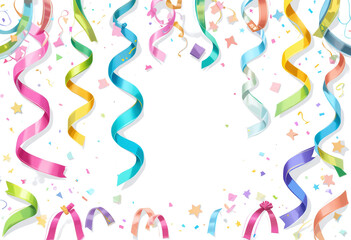 Colorful festive ribbons for birthday and celebration themes. Bright party elements on white background, perfect for cheerful designs