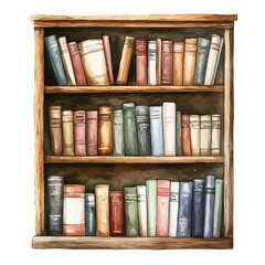 Bookshelf, watercolor illustration vector, high quality, isolated on a white background. © AMIDCO