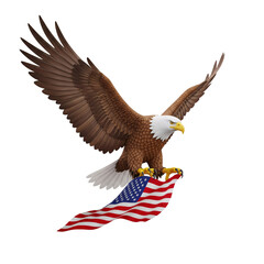 Naklejka premium Majestic Bald Eagle Carrying American Flag 3D Render