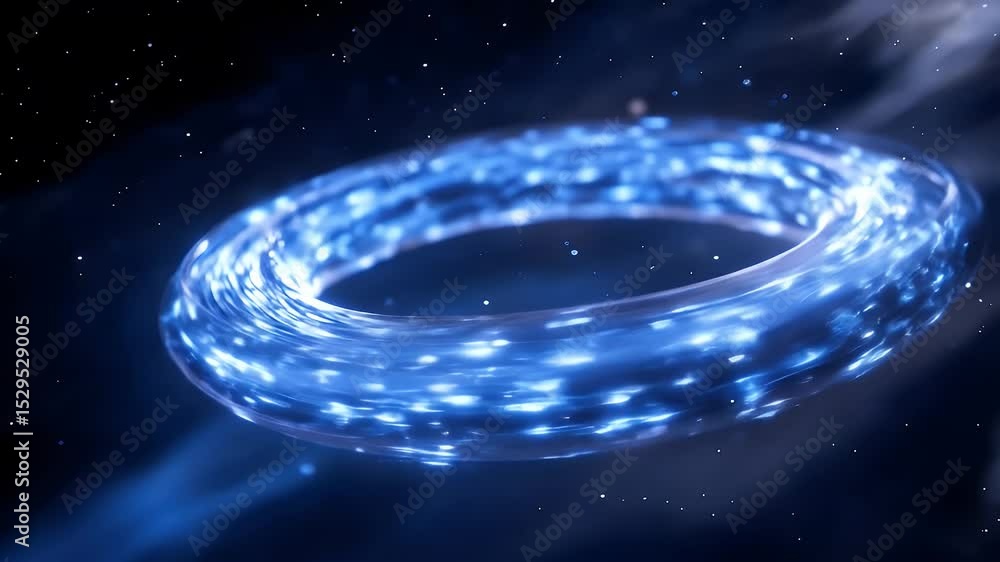 Poster abstract glowing blue ring in space with nebula background digital render of a modern futuristic tec