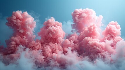 Fototapeta premium A visually captivating scene of swirling pink clouds against a serene soft blue backdrop, evoking feelings of tranquility, creativity, and abstract beauty.
