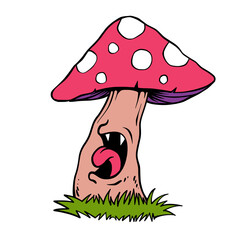 Cartoon monster mushroom vector hand drawing style