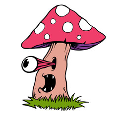 Cartoon monster mushroom vector hand drawing style