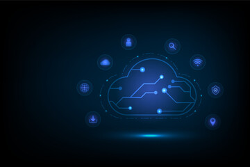 Digital technology cloud business internet connection with icons, Online network finance marketing