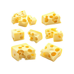 Assorted Pieces of Swiss Cheese Isolated on Transparent Background