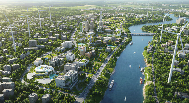 Sustainable eco city aerial view