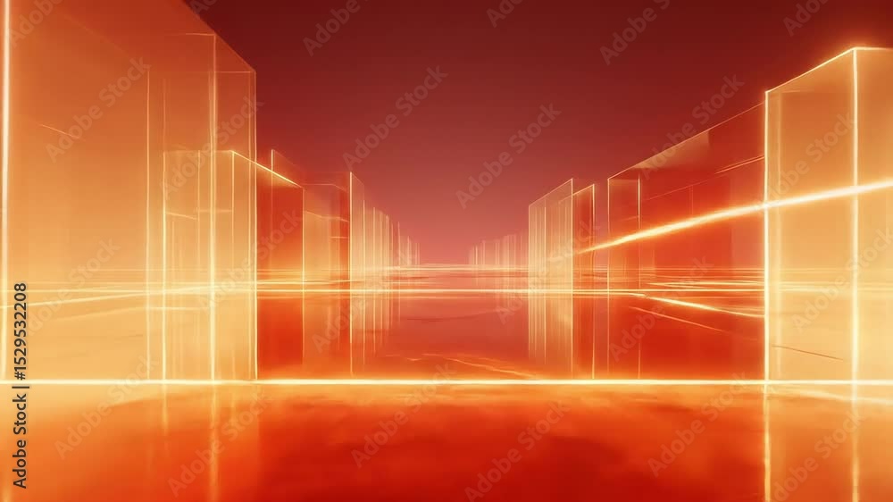 Poster dynamic light flows through a futuristic environment, showcasing vivid colors and reflections that t