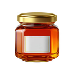 Elegant glass jar with golden lid filled with honey, isolated on a white background for natural product presentation Transparent background or png