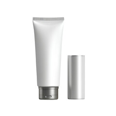 Clean and Elegant Mockup of a Cosmetic Tube with Silver Cap on a White Background for Beauty Product Presentation Transparent background or png