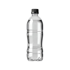 Transparent plastic water bottle isolated on white background with black cap for beverage packaging and recycling concepts Transparent background or png