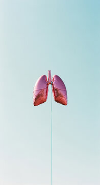 Pink Lungs Balloon Against Blue Sky