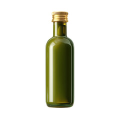 Green glass bottle with golden cap showcasing olive oil, isolated on white background for food and cooking themes Transparent background or png