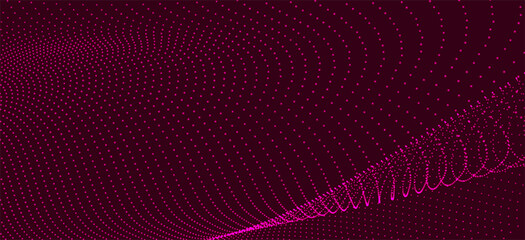 Futuristic dot wave. Abstract digital particle wave. Technology background. Colored musical wave. Dark background. Digital background with smooth, wavy curves. 3D rendering.