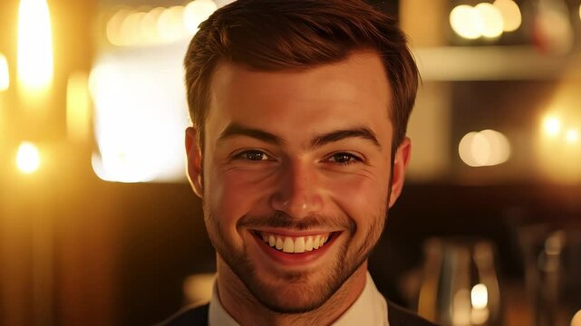 Smiling Bartender at Bar
