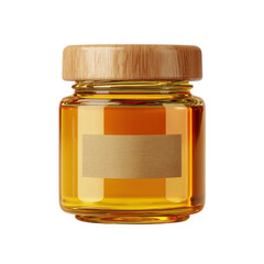 Glass Jar with Bamboo Lid and Honey Liquid Inside for Natural Organic Food and Healthy Lifestyle Promotion Transparent background or png