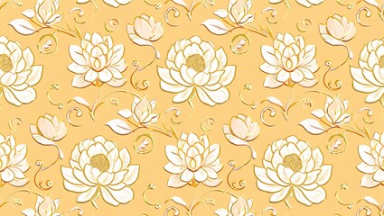Elegant Floral Pattern Design  White and Gold Lotus Flower Seamless Texture