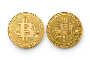 Golden Bitcoin Cryptocurrency Coins Closeup Displaying Both Sides for Digital Currency and Finance Concepts