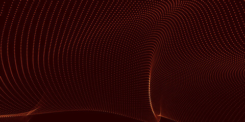 Futuristic dot wave. Abstract digital particle wave. Technology background. Colored musical wave. Dark background. Digital background with smooth, wavy curves. 3D rendering.