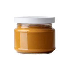 Creamy Peanut Butter in a Clear Glass Jar with White Lid on a Plain Background Ideal for Food Photography and Recipes Transparent background or png