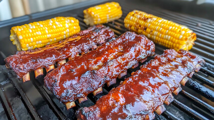 barbecue ribs with corn on the cob
