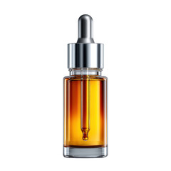 Elegant Glass Bottle with Dropper Containing Amber Oil Isolated on White Background for Skincare and Beauty Products Transparent background or png