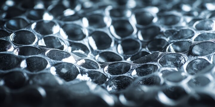 Macro detail of bubble wrap or plastic texture with light reflections, high contrast