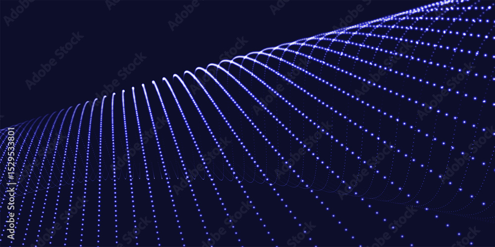Poster futuristic dot wave. abstract digital particle wave. technology background. colored musical wave. da