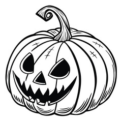 Single spooky carved monochrome pumpkin with an eerie smile for a festive autumn season