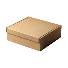 Brown cardboard box with a lid for storing items, ideal for packaging, shipping, or organizing in various settings Transparent background or png