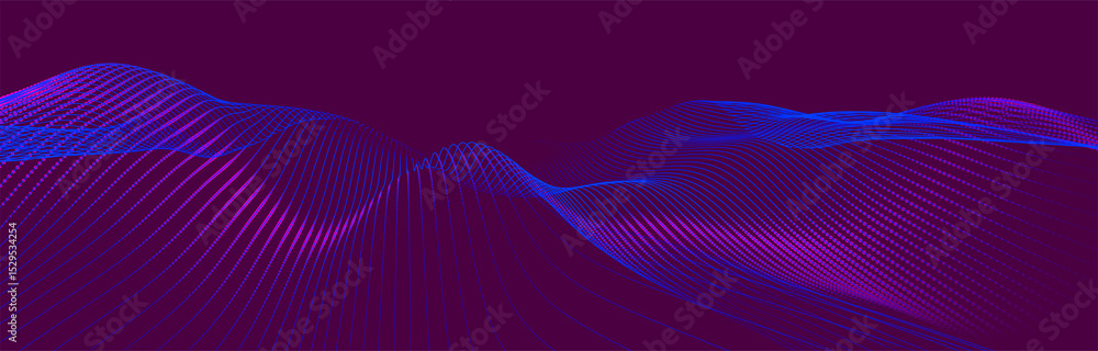 Poster futuristic dot wave. abstract digital particle wave. technology background. colored musical wave. da
