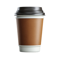 Brown Disposable Coffee Cup with Black Lid on White Background Ideal for Beverage and Takeaway Food...