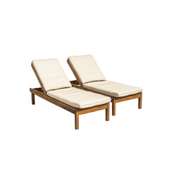Pair of Wooden Outdoor Lounge Chairs with Cream Cushions
