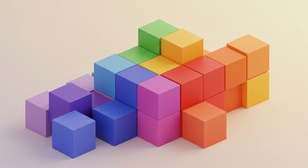 3D Abstract Colorful Cubes Block Geometric Pattern Design Rendering