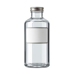 Clear Glass Bottle with Metal Lid and Blank Label for Custom Decoration and Presentation in Photography or Product Display Transparent background or png