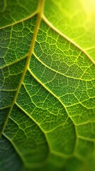 Obraz premium Macro texture of leaf veins backlit by the sun, glowing green with visible structure and organic grid