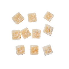 Scattered Cubes of Delicious Sugar-Coated Ginger Candy
