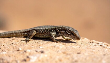 Naklejka premium Sunbathing Common Wall Lizard Resting on Stone Surface in Natural Habitat
