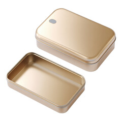 Elegant Gold Metal Box with Lid for Storage and Organization, Isolated on White Background with Soft Lighting and Shadows Transparent background or png